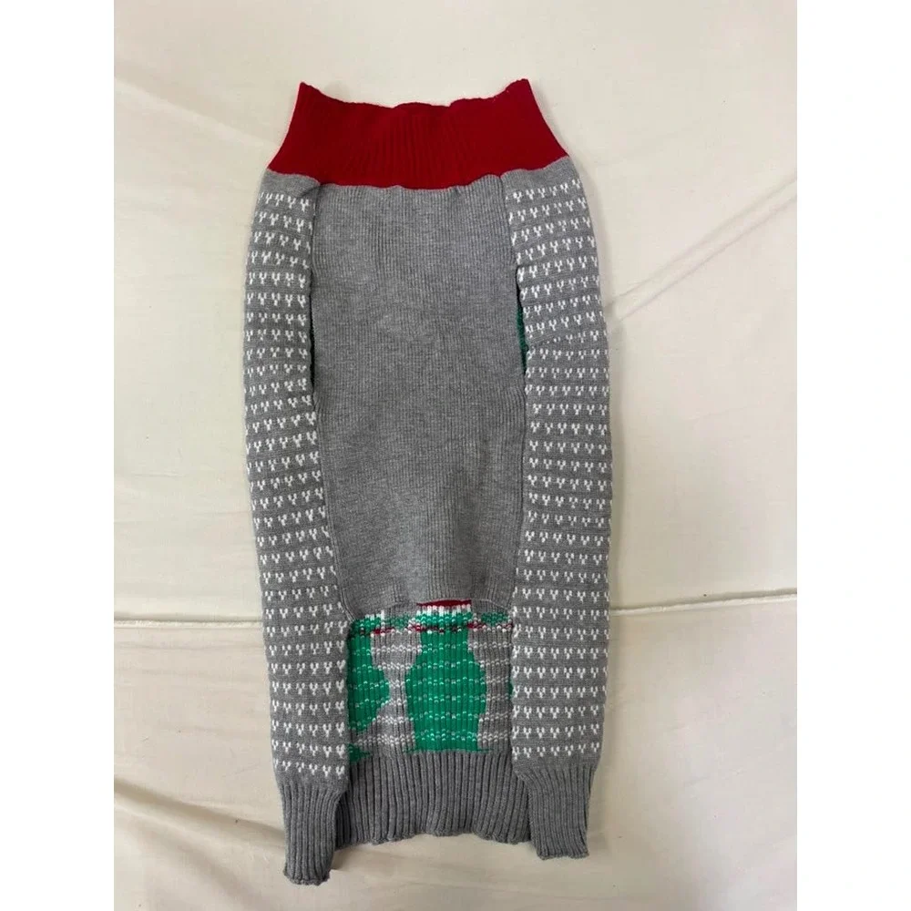 Christmas Elf Dog Sweater Grey Red Green Holiday Pet Clothes 2XL
